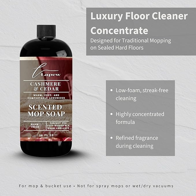 Lapew Cashmere Cedar Scented Mop Soap - Luxury Floor Cleaner Concentrate for Mopping Tile Laminate Vinyl &amp Hardwood | Streak-Free Low-Foam | 36 oz