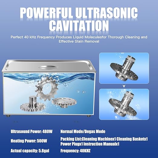 Professional 22L Ultrasonic Cleaner Ultra Sonic Part Cleaner 110V 480W Digital Ultrasonic Carburetor Cleaning Machine for Bulk jewelries Eyeglasses Watches Circuit Boards Lab Tools Auto Parts