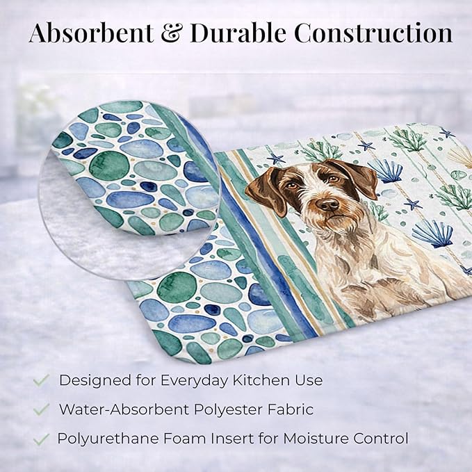 Caroline's Treasures Liver and White German Wirehaired Pointer Coastal Sea Glass Dish Drying Mat Absorbent Dish Drying Mat Pad for Kitchen Counter Dish Drainer Mat for Countertop 14 x 21 Multicolor