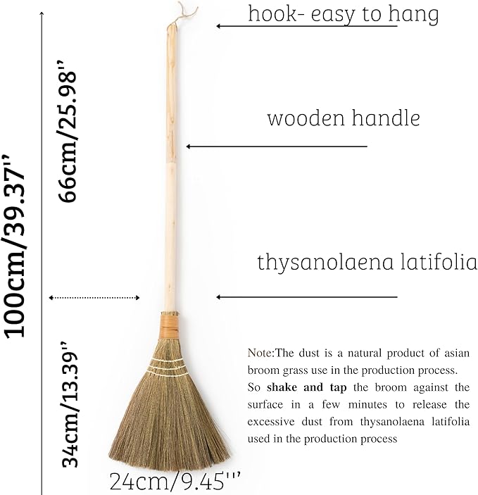 TTS Handmade Whisk Sweeping Broom - Vietnamese Straw Soft Broom for Indoor or Outdoor Sweeping - 9.45 Width 39.37 Length