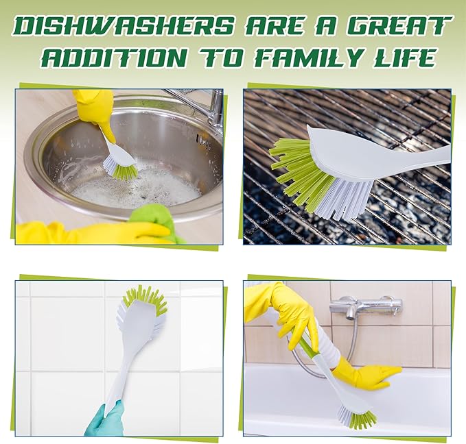 Hsei 20 Pcs Light Green Kitchen Scrub Dish Brush Bulk with 11 Inch Anti Slip Handle Cleaning Dish Scrubber with Stiff Bristles Washing Scrub Brushes for Housekeeping for Pots and Pans Kitchen Sink