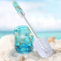 FONMY Toilet Brush and Holder Acrylic with Nature SeashellCompact Size Toilet Bowl Brush with Plastic Handle Easy to Hide Drip-ProofSpace Saving for StorageEasy to AssembleDeep Cleaning (Blue)