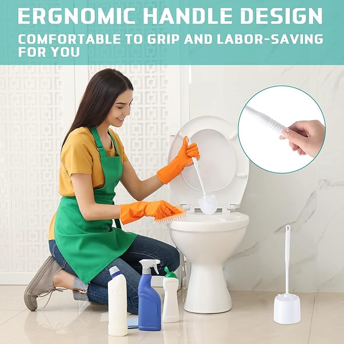 Roshtia 6 Sets Toilet Brush and Holder Set for Bathroom Cleaning Toilet Bowl Brush Scrubber with Caddy for Cleaning 14.57 Height(White)