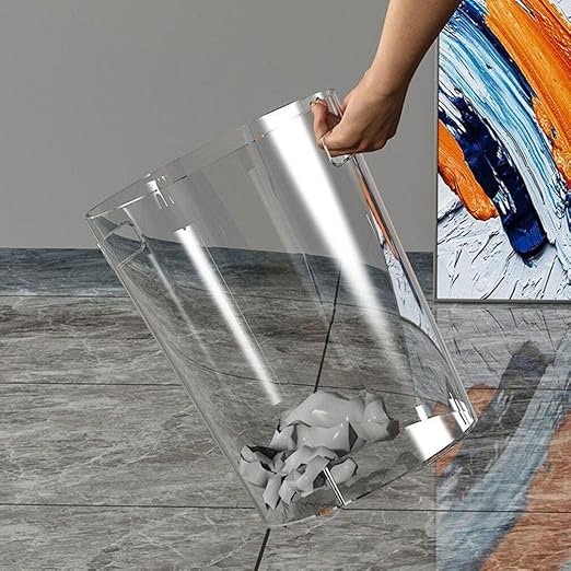 Homoyoyo Elegant Round Garbage Bin Acrylic Waste Basket Multi-Functional Rubbish Bin for Home Office Use