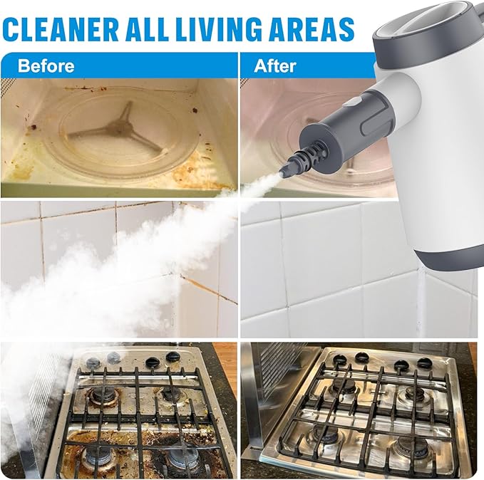 Bielmeier Handheld Pressurized Steam Cleaner - 15s Quick Start Multi-Functional for Home Kitchen Bathroom 8 Attachments Chemical-Free Safe &amp Efficient Cleaning Solution