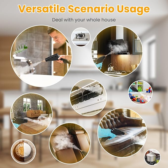 Handheld Steam Cleaner for Home and Kitchen 1500W Fast-Heating Portable Steamer with 6 Adjustable Levels 1200ML Tank &amp 11-Piece Accessory Kit