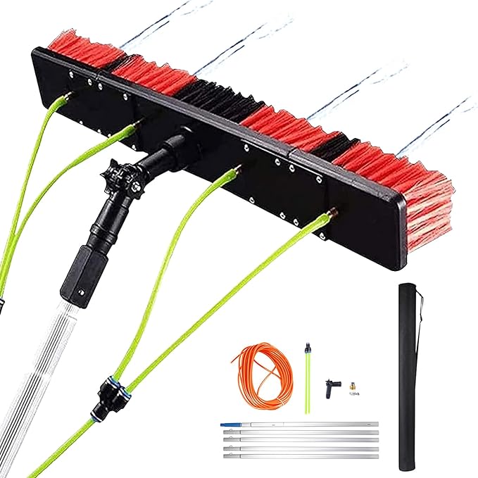 Telescopic Water Fed Window Cleaning Pole with 55cm Brush Head Extendable Window Cleaning Kit Adjustable Solar Panel Cleaning Brush and Pole Conservatory Roof Cleaner Washing Equipment