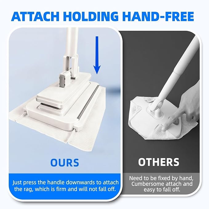 2026 New Snap Grip Mini Mop with 5 Reusable Cloths for Dry Wet Disposable Pads Zero-Touch Automatic Gripping Multi Surface Quick Cleanups for Alternative to Swiffer Sweeper