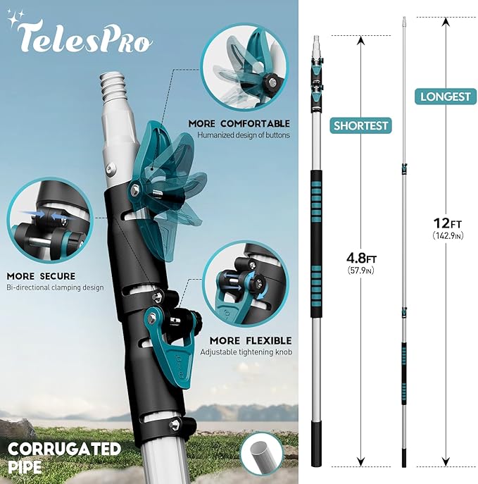 20 Foot High-Reach Duster Kit with 5-12FT Extendable Pole - High Ceiling Duster Cleaning Kit with Telescopic PoleCobweb Duster Chenille Ceiling Fan Duster Microfiber Feather Duster