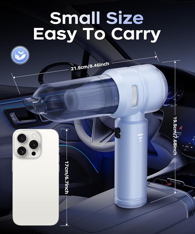 Car Vacuum3 Suction ModesPortable Mini Cordless Cleaner with 50000pa Suction PowerType-C ChargeHandheld Vacuum for HomeCarBirthday Gifts for Men Dad Husband (Blue)