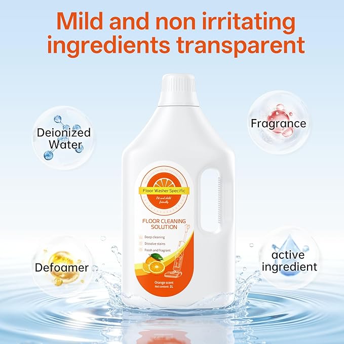 1L Orange Floor Cleaning Solution Compatible With Tineco/Bissell/Dreame And Shark Fragrance Deodorization Deep Cleans for Multiple Hard Floors Suitable With Cordless Wet/Dry Vacuum