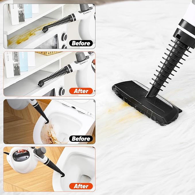 Steam Disinfection Cleaner Handheld Pressurized Steamer with 9-Piece Accessories for Multi-Surface Cleaning Natural Sanitization for Kitchen Floor (1 x Steam Cleaner Kit + 4 Fiber Cloths)