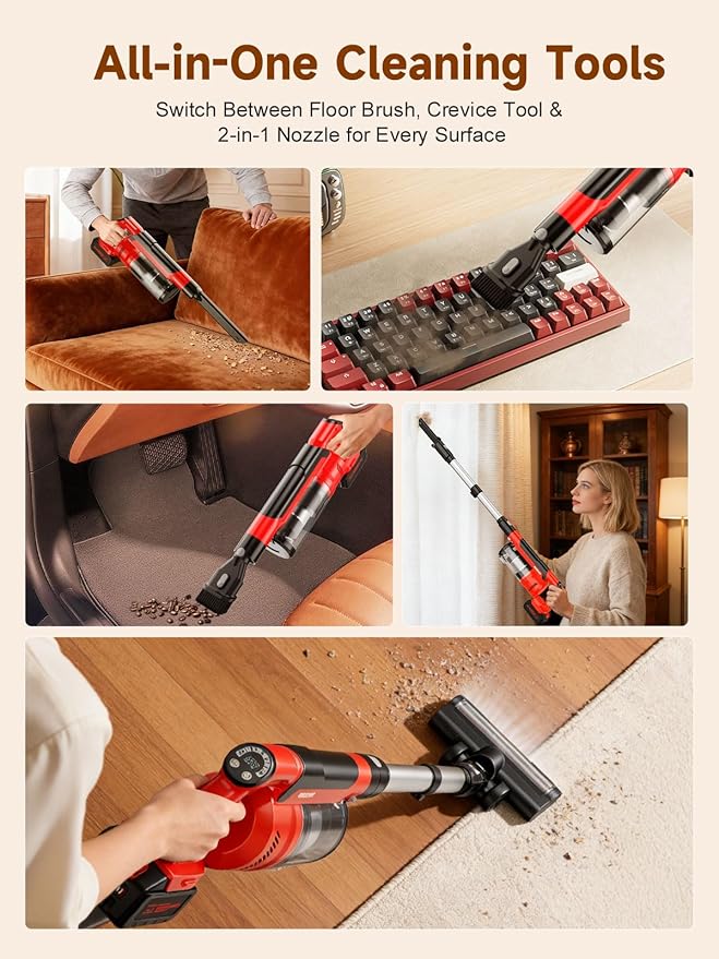 60KPa Cordless Vacuum Cleaner for Home 700W Pet Vacuum 70-Min Runtime Lightweight Rechargeable 8000mAh Dual Batteries 2L Dust Cup LED Display Anti-Tangle for Pet Hair Carpet &amp Hardwood Flo