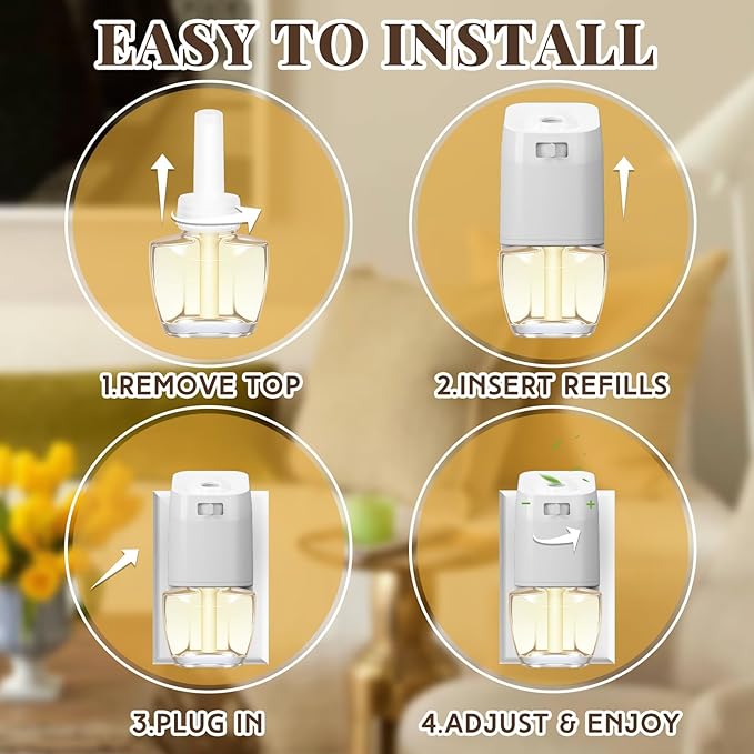 Plug In Air Fresheners for Home – 12 Pack Scented Refills with 1 Plug In Warmer – Linen Lavender Vanilla Long Lasting Fresh Air Freshener Odor Eliminator for Bathroom Room House