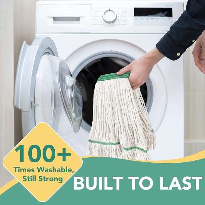 6 Pack Commercial Mop Head Replacement – Heavy Duty Mop Head for General and Floor Cleaning | Industrial Wet Mops | Washable Refill Reusable Looped End Mopheads | Hardwood Concrete（White）