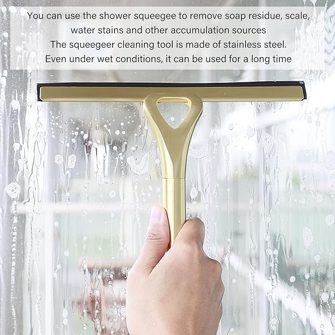 Shower Squeegee for Glass Doors Stainless Steel Shower Squeegee Window Cleaning Tools for Glass Doors Car Glass Bathroom Window Kitchen Mirror