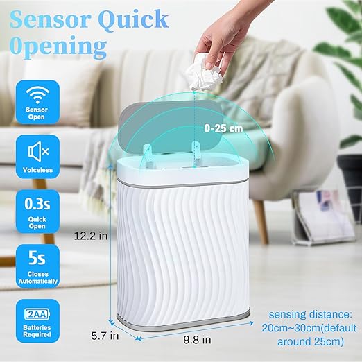 steo spce Automatic Motion Sensor Bathroom Small Trash Can with Lid 2.6 Gallon Touchless Slim Garbage Can Smart Waterproof Trash Bin for Bedroom Restroom Living Room Office