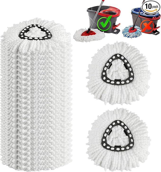 10Pack Spin Mop Replacement Heads100% Microfiber Mop Heads Replacements Compatible with Oceda Easywring 1-Tank System360 Degree Spin Mop Replacement Head for Easy House Cleaning Floor Mopping