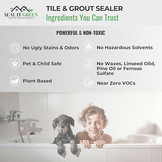 Seal It Green Xtreme-Heavy Duty Pro Strength Grout Sealer. Non Toxic-VOC Free &amp Odorless.Seal Smarter. Incredible 100+ SF Coverage. Indoor Or Outdoor Use. Use The Sealant The Pros Use. Lasts For Y