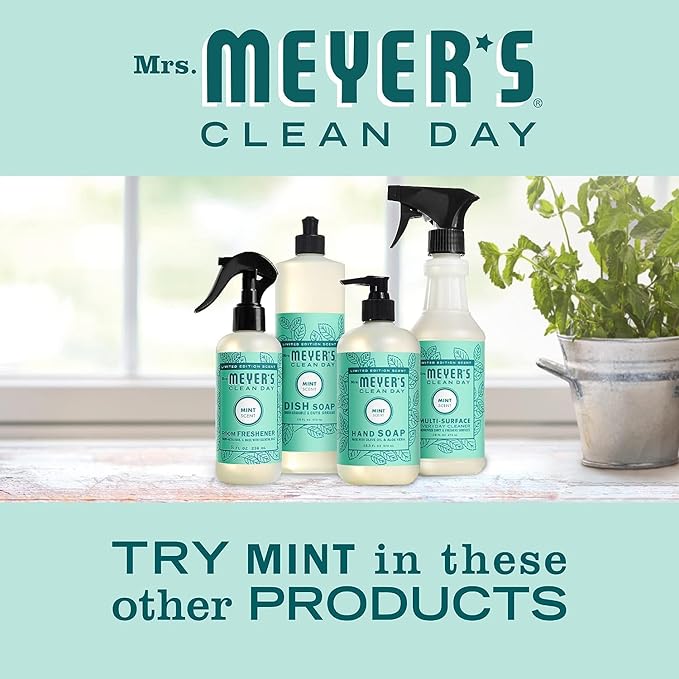 Mrs. MEYER'S Mint Variety Pack Includes 1 Room Freshener 8 OZ 1 Liquid Dish Soap 16 OZ 1 Liquid Hand Soap12.5 OZ 1 Multi-Surface Cleaner 16 OZ 1 CT (Mint)
