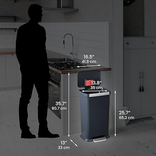 iTouchless SoftStep 13.2 Gal / 50L Step Pedal Kitchen Trash Can with Odor Filter Durable Dent-Proof Construction Stainless Steel Trim Garbage Bin with Lid for Home Office Bedroom Black Plastic