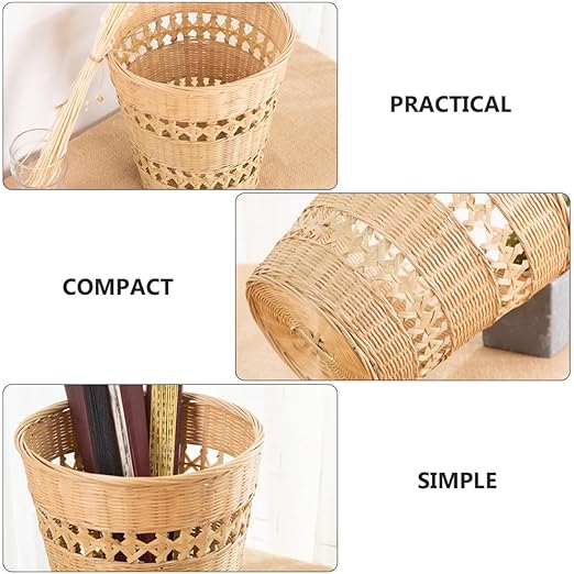 Woven Wastebasket Natural Trash Can Rustic Rattan Paper Basket Home Storage Sundries Organizer for Bathroom and Living Room