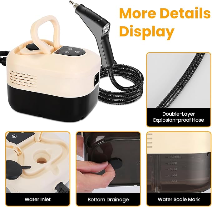 Handheld Steam Cleaner 1500W High Temp &amp Pressure Fast Heat 6 Adjustable Steam Levels 1200ML Large Tank Dual Control with Digital Display 11-in-1 Cleaning Kit for Home Kitchen Car Floors