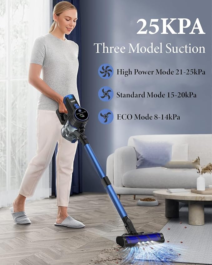 V8 Cordless Vacuum Cleaner Powerful Suction Stick Vacuum 55Mins Runtime Wireless Lightweight Handheld Vacuum Cleaner for Home Hardwood Floor Carpet Car Pet Hair Cleaning (Blue)