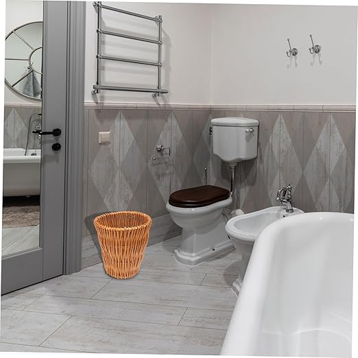 Eco-Friendly Wicker Trash Can Stylish Rattan Wastebasket for Bathroom Bedroom Kitchen and Office Versatile Woven Storage Basket with Decorative Design