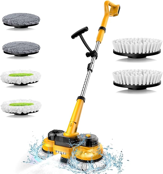 Cordless Electric Mop for Dewalt 20V Battery (NO Battery) 2 in 1 Spin Mop &amp Electric Floor Scrubber Machine with LED Light &amp Water Spray 800 RPM Rotating Electric Mops for Floor Cleaning (Go