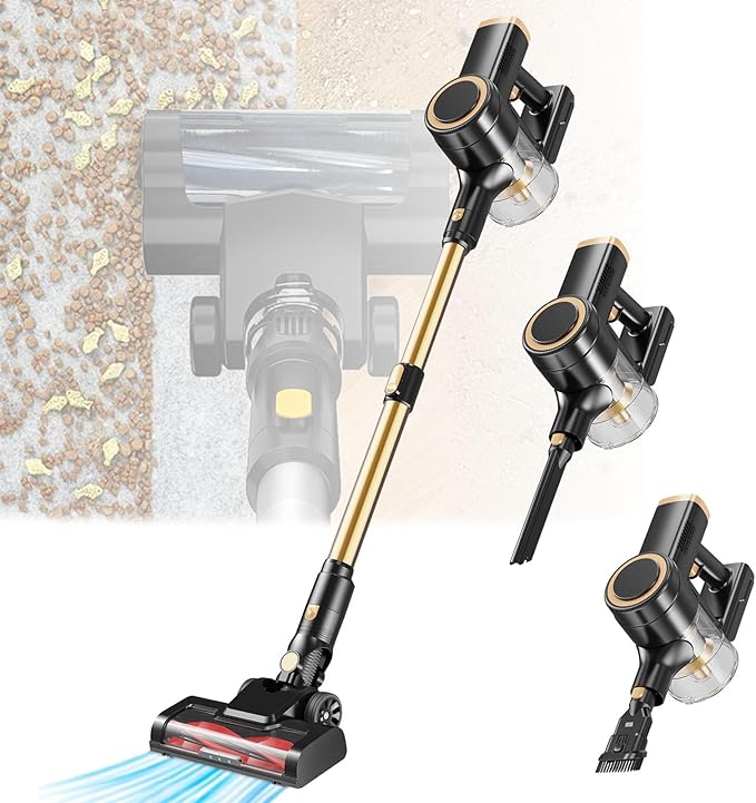 Cordless Vacuum Cleaner Stick Vacuum with Dustbin Wall-Mounted Charging/Removable Battery Anti-Tangled Handheld Vacuum for Hard Floors Carpet Car Pet Hair