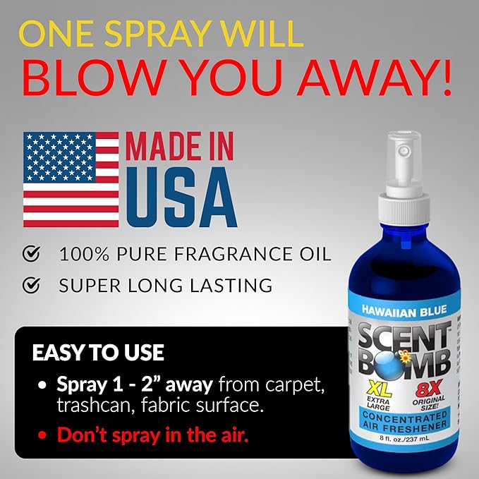 Scent Bomb Air Freshener Spray Long-Lasting Odor Eliminator for Home &amp Car Effective Deodorizer for Kitchen Bathroom Fresh Room Spray &amp Smell Neutralizer Hawaiian Blue Scent
