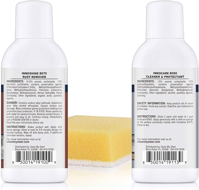 CLEAN MY STEEL – Stainless Steel Rust Stain Remover Kit with Protector – Fast Acting for Commercial Equipment Rust Cleaner for Appliances Grills &amp More – Food-Safe Stainless Steel Cleaner (4 oz)