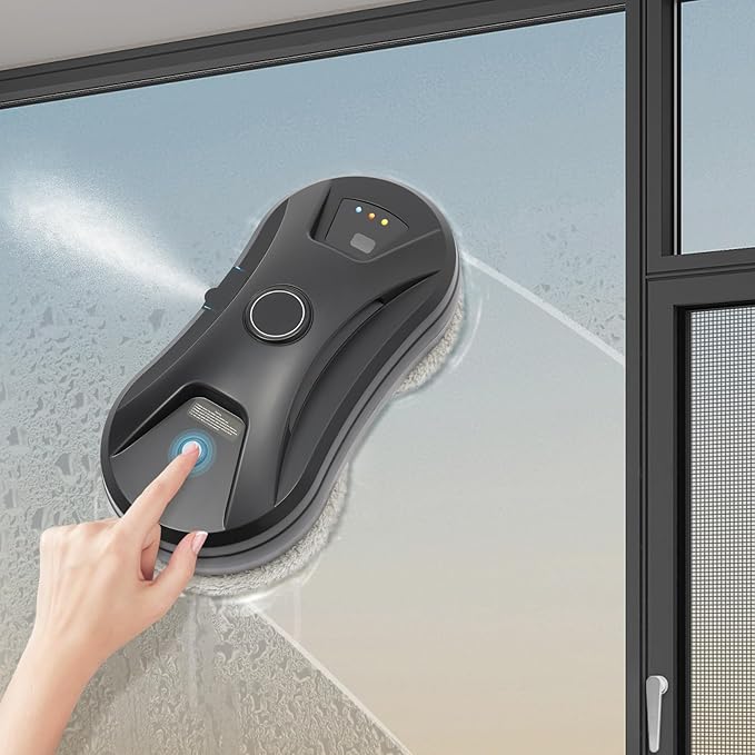 Window Cleaning Robot Automatic Water Spray Window Washer Robot 2800Pa Strong Suction Smart Window Cleaner Remote Control Window Washer Robot for Windows Tiles Glass Door (Black)