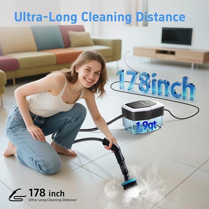 Steam Cleaner for Home(True High Temperature257℉)3-Levels Adjustable Handle Steamer for Cleaning1.9 Quart Steam Cleaner for Car2500W Handheld Steam CleanerClean GreaseDirtTile Furniture