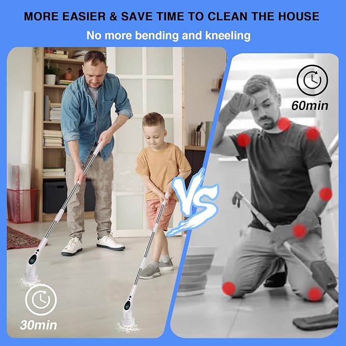 Electric Spin Scrubber Electric Spin Cordless Tub and Tile Scrubber with Voice Broadcasting 3 Speed 9 Replaceable Clean Heads Power Spin Scrubbers