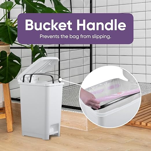 Superio Slim Trash Can with Foot Pedal – 6.5 Gallon Step-On Trash Can Plastic Garbage Can with Lid Trash Can for Bathroom Bedroom RV Kitchen Office Patio or Dorm – White Smoke