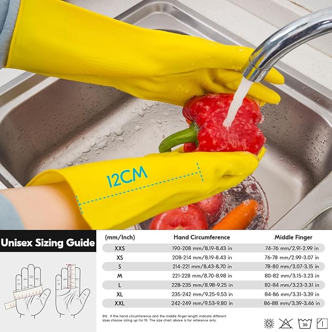 Vgo... 5-Pairs Reusable Household Gloves Rubber Dishwashing gloves Extra Thickness Long Sleeves Kitchen Cleaning Working Painting Gardening Pet Care (Size L Yellow HH4601)