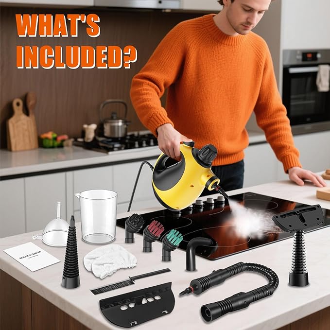 Handheld Steam Cleaner for Home - Pressurized Handheld Steamer for Cleaning with High Pressure Chemical-Free Multi-Purpose Portable Deep Steam Cleaner for Cleaning Windows Couch(Yellow)