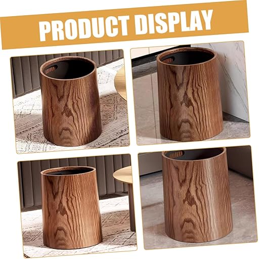 Large Capacity Vintage Imitation Wood Grain Trash Can Round Lightweight Wastebasket for Home Kitchen Bathroom Office Household Garbage Bin for Efficient Waste Management