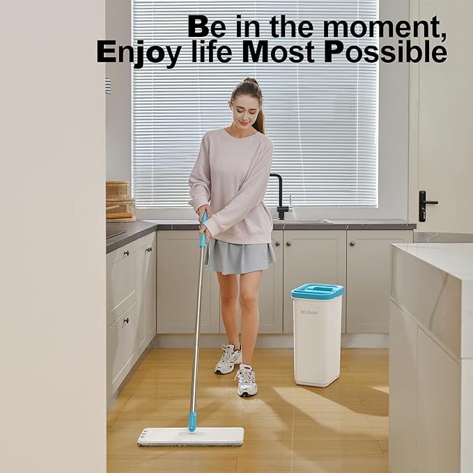 Mop and Bucket Set Mops for Floor Cleaning Squeeze Flat Mop and Bucket System Dry &amp Wet Wall Mop Cleaner with Long Handle for Household Cleaning with 4 Microfiber Mops Turquoise-Cyan