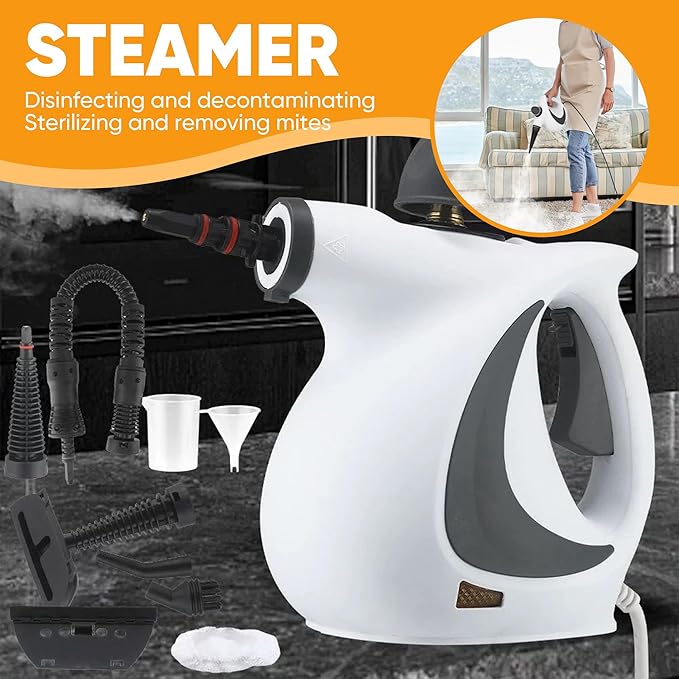 Steam Disinfection Cleaner – Handheld Multi-Purpose Steamer with 8 Accessories Powerful 1500W Steam Child Lock &amp Safety Cap for Home Kitchen Appliances（1 Set Steam Cleaner）