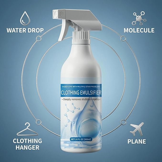 300ML Clothing Emulsifier Non-ionic Laundry Pre-Treatment Fly Cleanse Spray Powerful Stain Remover Clothes Dry Clean Spray No Damage Fabric Spot Also Features Smoothing Properties (2 bottle)