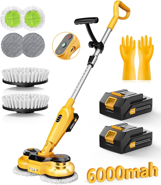qimedo 6000mAh Battery Cordless Electric Mop M3 Pro 800RPM Electric Power Scrubber &amp Mops for Floor Cleaning Automatic Spin Mops with Smart DisplayRotating Mop with LED Light &amp Water Spray