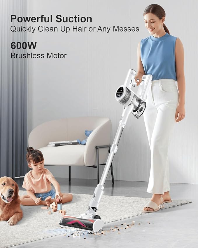 Cordless Vacuum Cleaner 600W 55Kpa 70Mins Stick Vacuum Cleaners for Home AUTO Dust Detection/LED Touch Display Rechargeable Wall Mount Wireless Handheld Vacuum for Pet Hair/Carpet/Hard Floor