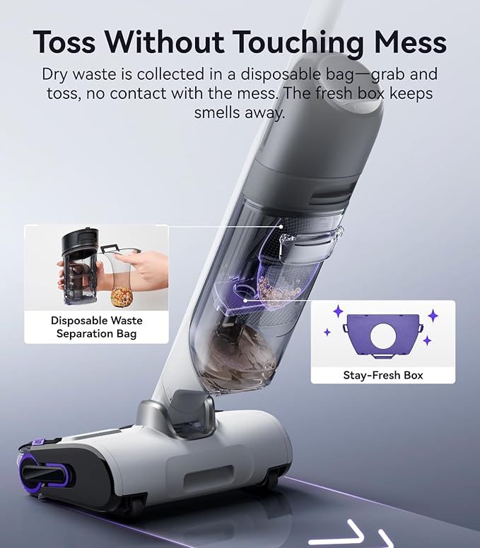 NARWAL S30 Wet Dry Vacuum Cleaner with 20000Pa Suction 176°F Self-Cleaning Heated Drying Disposable Waste Bag Tangle-Free Cordless Vacuum Mop for Hard Floors &amp Edge Cleaning Easy to Use