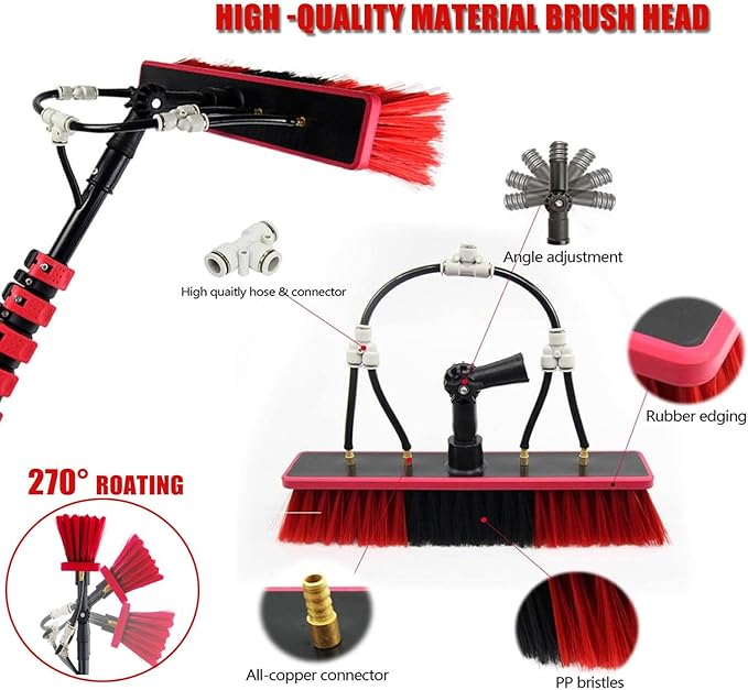 12-36ft Aluminum Alloy Retractable Rod Adjustable Water Fed Pole Cleaning Kit Outdoor Window Cleaner Solar Panel Cleaning and Washing Tool W/Water Fed Telescopic Brush6m