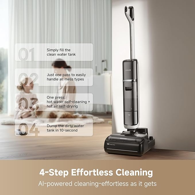DREAME H15 Pro Heat Wet Dry Vacuum Cleaner 185°F Hot Water Floor Cleaning Cordless Vacuum Mop with GapFree AI Robotic Arm 22KPa Suction 0 Hair Tangle 212°F Self-Clean 194°F Hot Air Drying