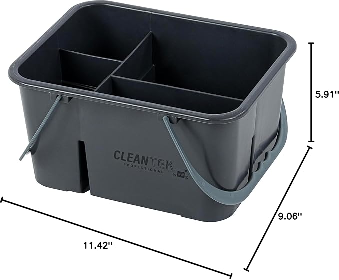 Restaurantware-Clean Tek Professional Cleaning Caddy 1 Cleaning Supply Caddy With Handle - 4 Compartment Multipurpose Gray Plastic All-Purpose For Bathroom Bedroom Kitchen Or Garden