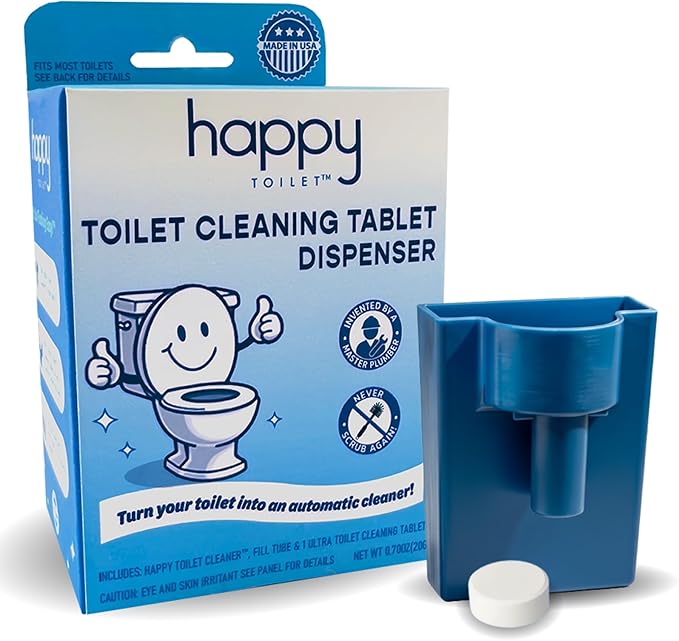 Happy Toilet Cleaner Automatic Toilet Bowl Cleaner - Easy to Install Toilet Tablet Holder - Self-Cleaning Toilet System Deep Clean with Every Flush - Made in the USA
